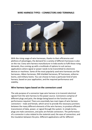 WIRE HARNESS TYPES – CONNECTORS AND TERMINALS