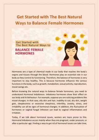 Get Started with The Best Natural Ways to Balance Female Hormones