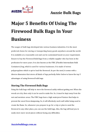 Major 5 Benefits Of Using The Firewood Bulk Bags In Your Business