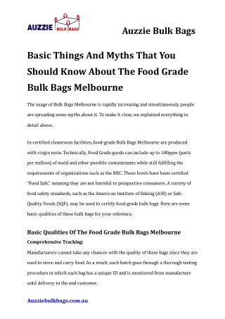 Basic Things And Myths That You Should Know About The Food Grade Bulk Bags Melbourne