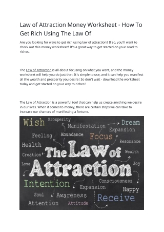 Law of Attraction Money Worksheet - How To Get Rich Using The Law Of
