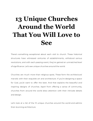 13 Unique Churches Around the World That You Will Love to See