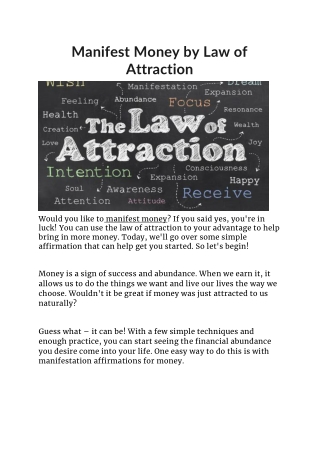 Manifest Money by Law of Attraction