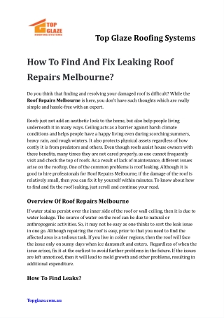 How To Find And Fix Leaking Roof Repairs Melbourne