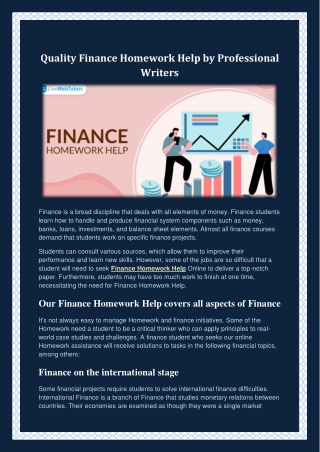 Quality Finance Homework Help by Professional Phd experts