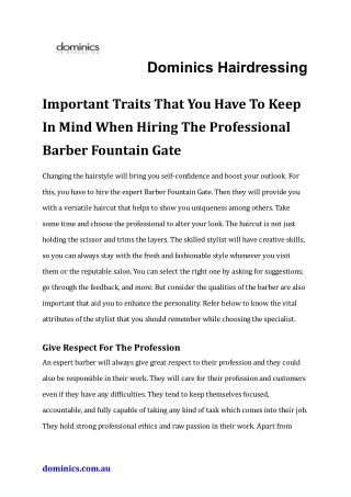 Important Traits That You Have To Keep In Mind When Hiring The Professional Barber Fountain Gate