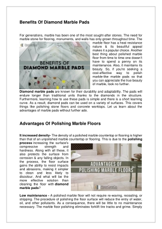 Find the Benefits of Diamond Marble Pads