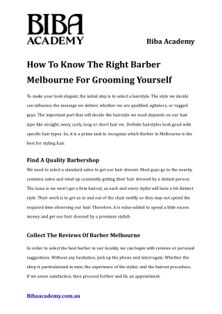 How To Know The Right Barber Melbourne For Grooming Yourself