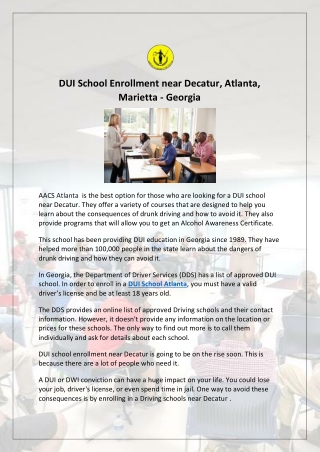 DUI School Enrollment near Decatur, Atlanta, Marietta - Georgia