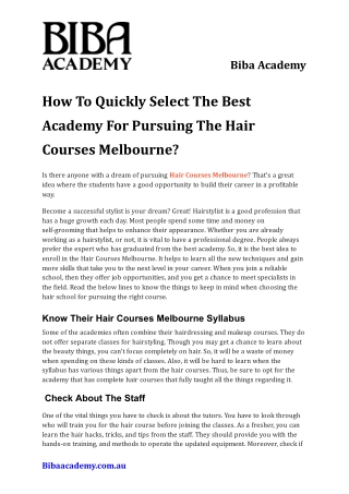 How To Quickly Select The Best Academy For Pursuing The Hair Courses Melbourne