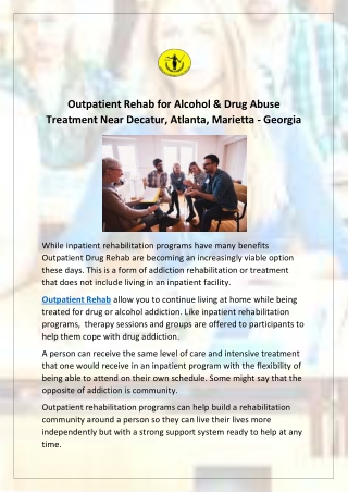 Outpatient Rehab for Alcohol & Drug Abuse Treatment Near Decatur, Atlanta, Marietta - Georgia