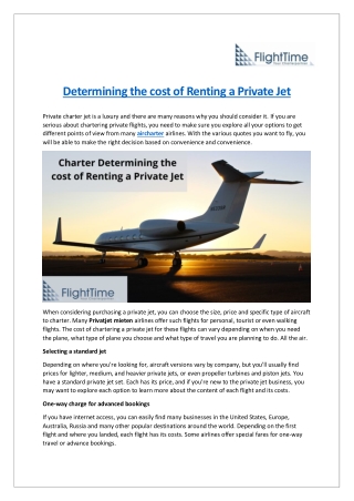 Determining the cost of Renting a Private Jet