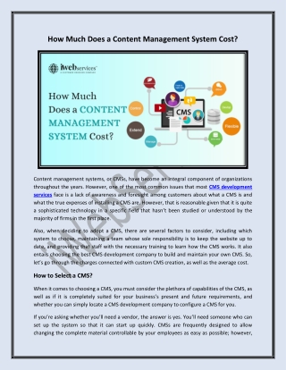 How Much Does a Content Management System Cost - iWebServices