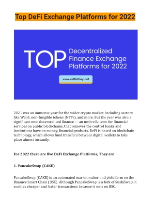 Top DeFi Exchange Platforms for 2022