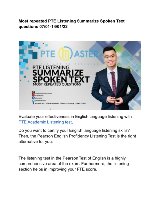 Most repeated PTE Listening Summarize Spoken Text questions