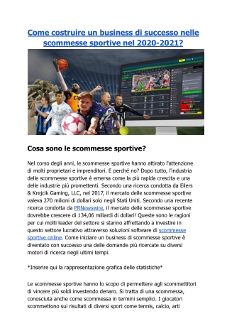 Come costruire un business di successo nelle scommesse sportive nel 2020-2021?