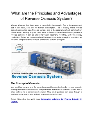 Group Nish - What are the Principles and Advantages of Reverse Osmosis System