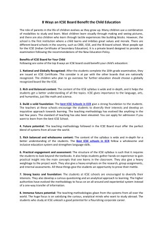 How an ICSE Board Benefit the Child Education?