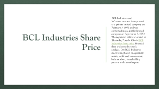 BCL Industries Share Price, Financials and Stock Analysis