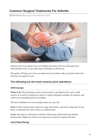 Common Surgical Treatments For Arthritis