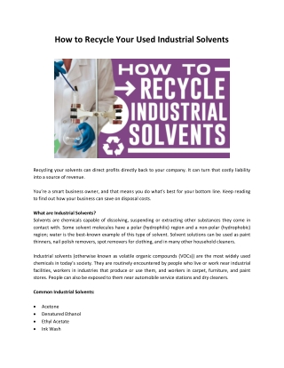 How to Recycle Your Used Industrial Solvents