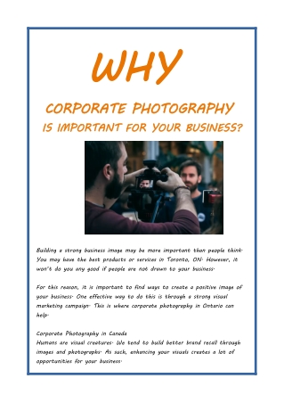 WHY CORPORATE PHOTOGRAPHY IS IMPORTANT FOR YOUR BUSINESS