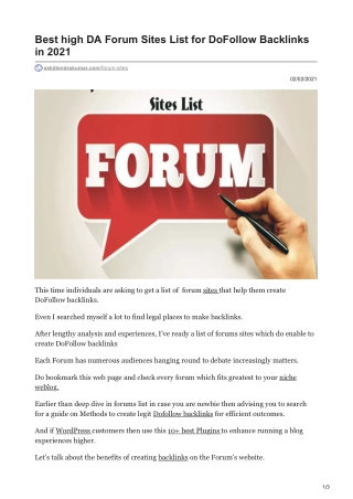 Best high DA Forum Sites List for DoFollow Backlinks in 2021