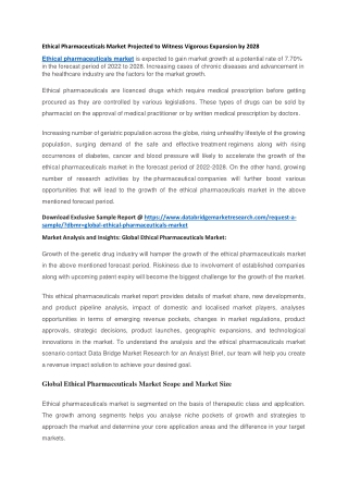 Ethical Pharmaceuticals Market Projected to Witness Vigorous Expansion by 2028