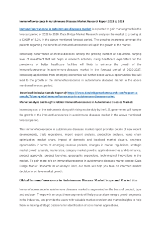 Immunofluorescence in Autoimmune Diseases Market Research Report 2022 to 2028