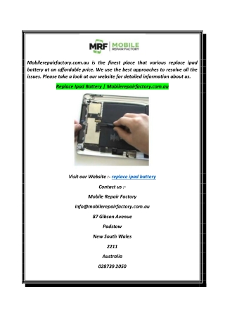 Replace Ipad Battery  Mobilerepairfactory.com.au