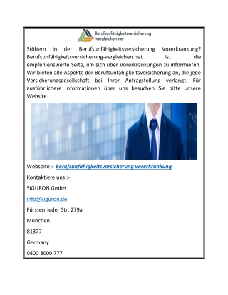 Berufsunfähigkeitsversicherung Vorerkrankung  Berufsunfähigkeitsversicherung-vergleichen.net