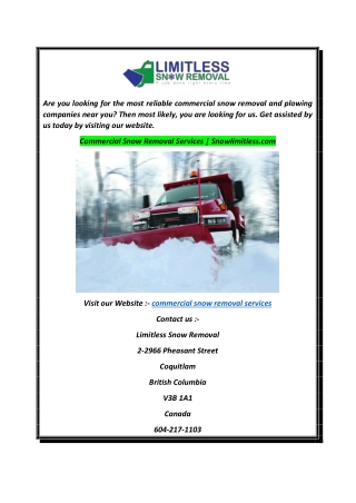 Commercial Snow Removal Services  Snowlimitless.com