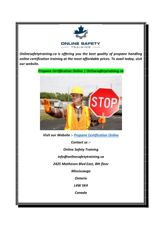 Propane Certification Online  Onlinesafetytraining.ca