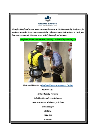 Confined Space Awareness Online  Onlinesafetytraining.ca