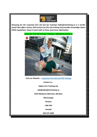 Corporate First Aid And Cpr Training  Safetyfirsttraining.ca