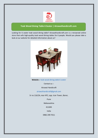 Teak Wood Dining Table 6 Seater  Airawathandicraft.com-converted