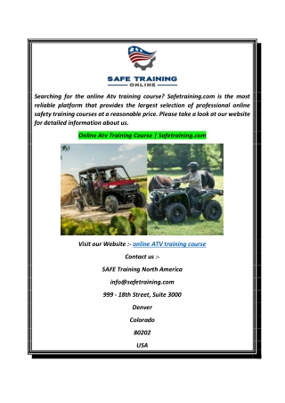 Online Atv Training Course  Safetraining.com