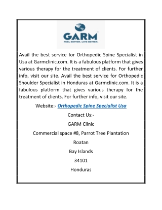 Orthopedic Spine Specialist UsaGarmclinic