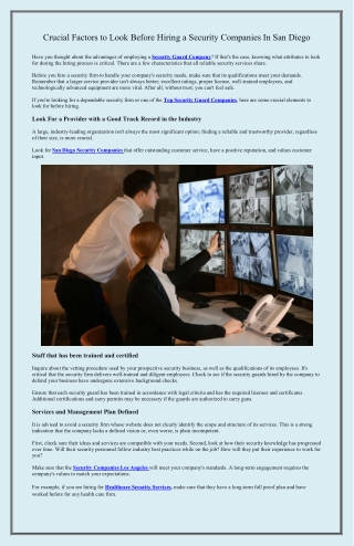 Crucial Factors to Look Before Hiring A Security Companies In San Diego