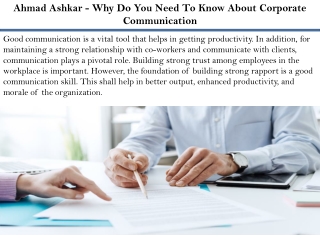Ahmad Ashkar - Why Do You Need To Know About Corporate Communication
