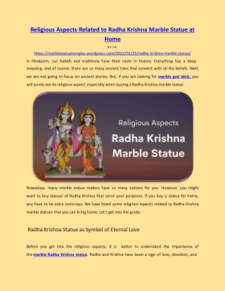 Religious Aspects Related to Radha Krishna Marble Statue at Home