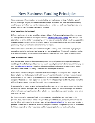 New Business Funding Principles