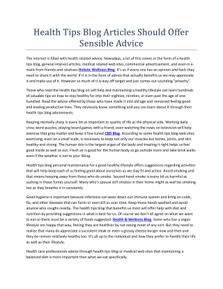 Health Tips Blog Articles Should Offer Sensible Advice