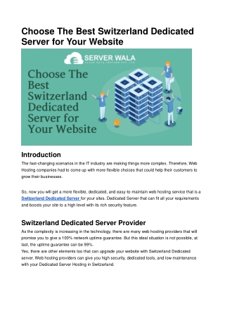 Choose The Best Switzerland Dedicated Server for Your Website