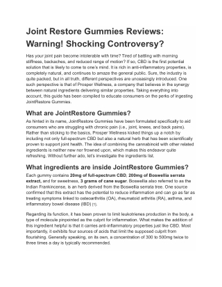 Joint Restore Gummies Reviews Warning! Shocking Controversy