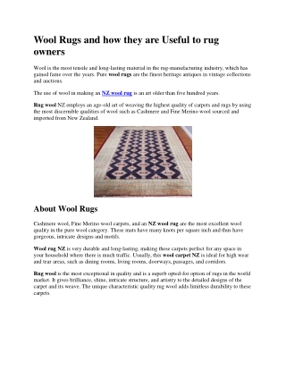 Wool Rugs and how they are Useful to rug owners