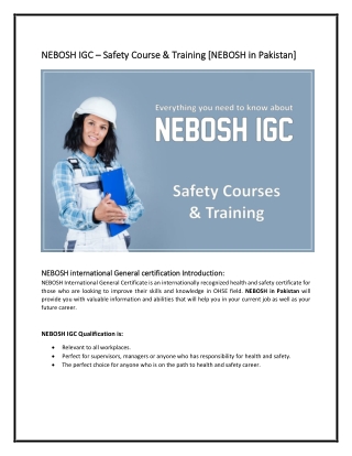 NEBOSH IGC – Safety Course and Training [NEBOSH in Pakistan]