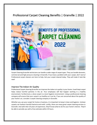 Benefits of Professional Carpet Cleaning - Granville - 2022