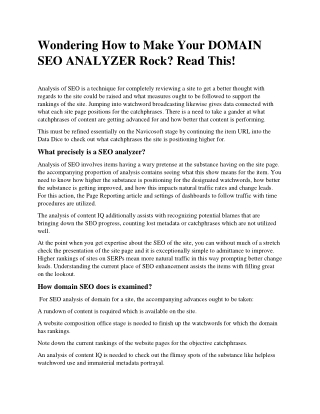 Wondering How to Make Your DOMAIN SEO ANALYZER Rock