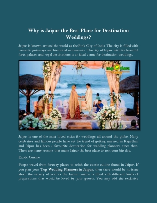 Why is Jaipur the Best Place for Destination Weddings